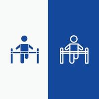 oefening Sportschool gymnastiek- Gezondheid Mens lijn en glyph solide icoon blauw banier lijn en glyph solide icoon bl vector