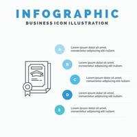 mate prestatie certificaat afstuderen lijn icoon met 5 stappen presentatie infographics achtergrond vector