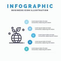 groei eco vriendelijk wereldbol lijn icoon met 5 stappen presentatie infographics achtergrond vector