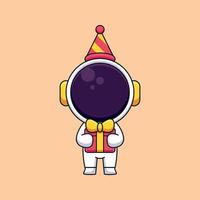 schattig verjaardag astronaut tekenfilm mascotte tekening kunst hand- getrokken concept vector kawaii icoon illustratie