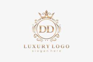 eerste dd brief Koninklijk luxe logo sjabloon in vector kunst voor restaurant, royalty, boetiek, cafe, hotel, heraldisch, sieraden, mode en andere vector illustratie.