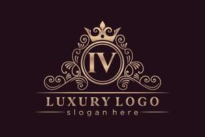 iv eerste brief goud kalligrafische vrouwelijk bloemen hand- getrokken heraldisch monogram antiek wijnoogst stijl luxe logo ontwerp premie vector