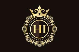 Hoi eerste brief goud kalligrafische vrouwelijk bloemen hand- getrokken heraldisch monogram antiek wijnoogst stijl luxe logo ontwerp premie vector