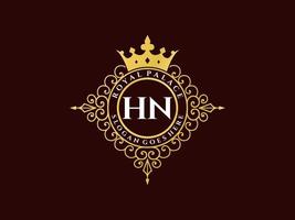 brief hn antiek Koninklijk luxe Victoriaans logo met sier- kader. vector