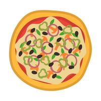 pizza top visie pictogrammen. Italiaans voedsel met tomaat en kaas geïsoleerd Aan wit achtergrond. heerlijk menu voor een restaurant met kaas , champignons en vlees ingrediënten. ronde voedsel vector illustratie