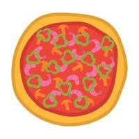 pizza top visie pictogrammen. Italiaans voedsel met tomaat en kaas geïsoleerd Aan wit achtergrond. heerlijk menu voor een restaurant met kaas , champignons en vlees ingrediënten. ronde voedsel vector illustratie