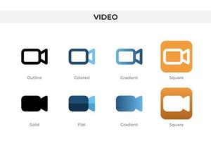 video icoon in verschillend stijl. video vector pictogrammen ontworpen in schets, stevig, gekleurd, verloop, en vlak stijl. symbool, logo illustratie. vector illustratie