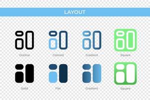 lay-out icoon in verschillend stijl. lay-out vector pictogrammen ontworpen in schets, stevig, gekleurd, verloop, en vlak stijl. symbool, logo illustratie. vector illustratie