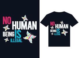 Nee menselijk wezen is onwettig illustraties voor drukklare t-shirts ontwerp vector