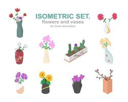 bloemen en vazen isometrische voor huis decoratie isoleren vector reeks