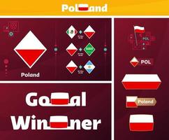 Polen nationaal team ontwerp media uitrusting grafisch verzameling. 2022 wereld Amerikaans voetbal of voetbal kampioenschap ontwerp elementen vector set. spandoeken, affiches, sociaal media uitrusting, Sjablonen, scorebord