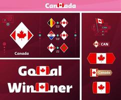 Canada nationaal team ontwerp media uitrusting grafisch verzameling. 2022 wereld Amerikaans voetbal of voetbal kampioenschap ontwerp elementen vector set. spandoeken, affiches, sociaal media uitrusting, Sjablonen, scorebord