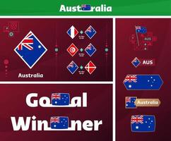 Australië nationaal team ontwerp media uitrusting grafisch verzameling. 2022 wereld Amerikaans voetbal of voetbal kampioenschap ontwerp elementen vector set. spandoeken, affiches, sociaal media uitrusting, Sjablonen, scorebord