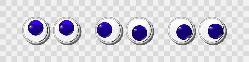 blauw grappig plastic ogen voor speelgoed, marionet en poppen karakter vector reeks . ronde oogbollen. tekenfilm ontwerp ambacht en naaien ontwerp elementen.