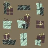 Kerstmis tijd presenteert vlak vector. tekening geschenk dozen. reeks van grafisch elementen voor Kerstmis kaarten. gestileerde geschenk dozen. vector