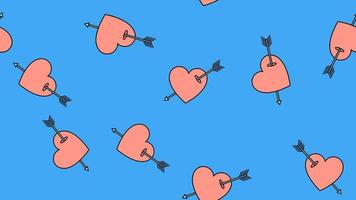 structuur eindeloos naadloos patroon van vlak pictogrammen van harten met pijlen, liefde items voor de vakantie van liefde Valentijnsdag dag februari 14 of maart 8 Aan een blauw achtergrond. vector illustratie