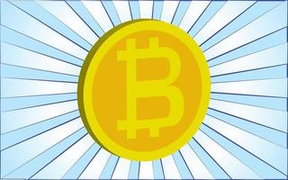 gouden ronde groot bitcoin cryptogeld munt Aan een achtergrond van abstract blauw stralen. vector illustratie