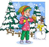 gelukkig schattig weinig kind Speel en slijtage jasje in winter seizoen. kind glimlach vervelend warm kleren vector