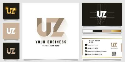 brief uz of nz monogram logo met bedrijf kaart ontwerp vector