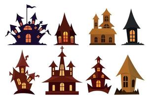 reeks van de spookachtig en verschrikkelijk huis illustraties klem kunst ontwerp, halloween huis. spookachtig met groot huis Aan wit wit achtergrond. premie vreselijk huis vector. vector