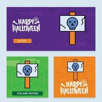 gelukkig halloween uitnodiging ontwerp met Gevaar bord vector