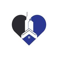 echt landgoed liefde vector logo ontwerp. gebouw en hart logo ontwerp. gebouw landgoed logo met wolkenkrabbers.