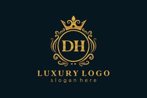 eerste dh brief Koninklijk luxe logo sjabloon in vector kunst voor restaurant, royalty, boetiek, cafe, hotel, heraldisch, sieraden, mode en andere vector illustratie.