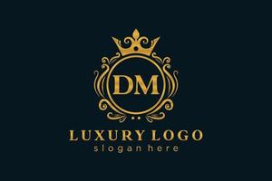 eerste dm brief Koninklijk luxe logo sjabloon in vector kunst voor restaurant, royalty, boetiek, cafe, hotel, heraldisch, sieraden, mode en andere vector illustratie.