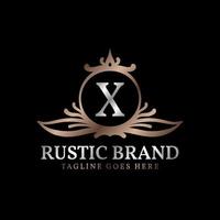 brief X luxueus rustiek kam logo insigne voor schoonheid zorg, bruiloft organisator, hotel en huisje vector
