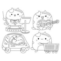 reeks vector schets illustratie van schattig kat karakter voor kleur boek