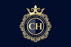 ch eerste brief goud kalligrafische vrouwelijk bloemen hand- getrokken heraldisch monogram antiek wijnoogst stijl luxe logo ontwerp premie vector