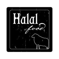 zwart sticker voor verpakking van halal producten met een silhouet van een RAM vector