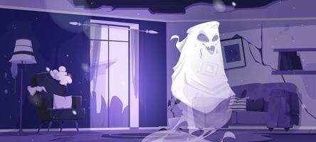 geest in nacht verlaten leven kamer, grappig spook vector