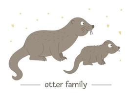 vector hand- getrokken vlak baby Otter met ouder. grappig bos- dier tafereel tonen familie liefde. schattig Woud dierlijk illustratie voor kinderen ontwerp, afdrukken, schrijfbehoeften