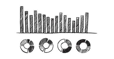 grafieken en diagrammen pictogrammen, set hand getrokken. vector