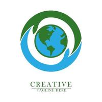 groen twee handig circulaire wereldbol concept van beschermen planeet aarde icoon logo vector