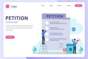 petitie formulier concept. mensen die een petitie of klacht ondertekenen en verspreiden. platte vector