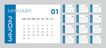 maandelijks bureau kalender sjabloon voor 2023 jaar. week begint Aan maandag vector