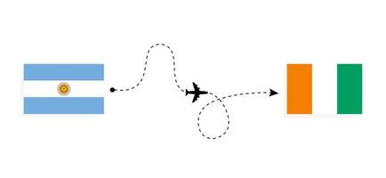 vlucht en reis van argentinië naar ivoorkust per passagiersvliegtuig reisconcept vector