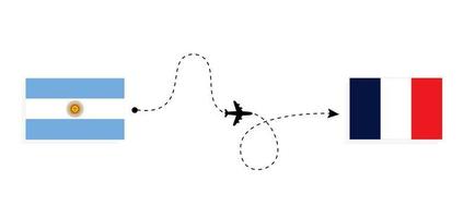 vlucht en reis van Argentinië naar Frankrijk per reisconcept voor passagiersvliegtuigen vector