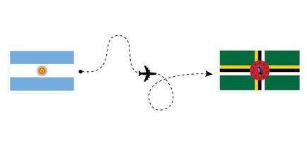 vlucht en reizen van Argentinië naar dominica door passagier vliegtuig reizen concept vector