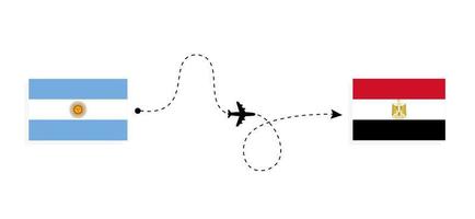 vlucht en reis van argentinië naar egypte per reisconcept voor passagiersvliegtuigen vector