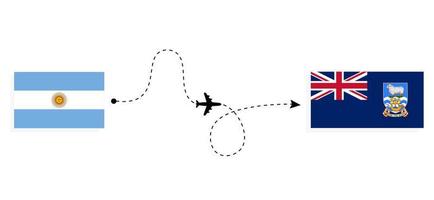 vlucht en reizen van Argentinië naar Falkland eilanden door passagier vliegtuig reizen concept vector