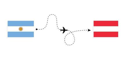 vlucht en reis van argentinië naar oostenrijk per reisconcept voor passagiersvliegtuigen vector