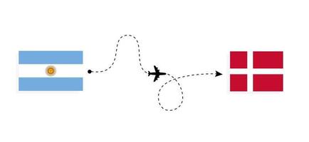 vlucht en reis van argentinië naar denemarken per reisconcept voor passagiersvliegtuigen vector