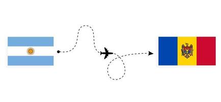 vlucht en reis van Argentinië naar Moldavië per reisconcept voor passagiersvliegtuigen vector