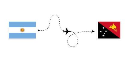 vlucht en reis van Argentinië naar Papoea-Nieuw-Guinea per reisconcept voor passagiersvliegtuigen vector