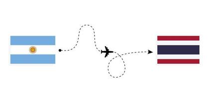 vlucht en reis van argentinië naar thailand per reisconcept voor passagiersvliegtuigen vector