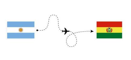 vlucht en reis van argentinië naar bolivia per passagiersvliegtuig reisconcept vector