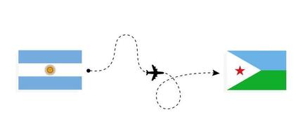 vlucht en reis van argentinië naar djibouti per reisconcept voor passagiersvliegtuigen vector